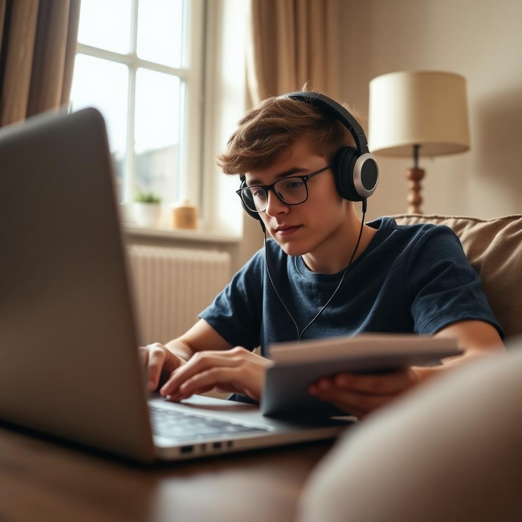 A GCSE student learning at home on a laptop